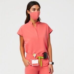 Figs Hot Coral Rafaela Top XXS